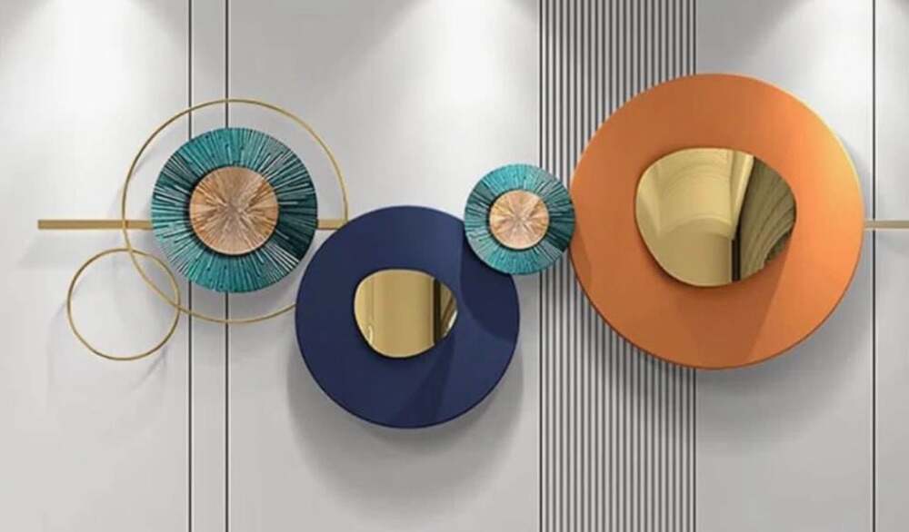 59.1" X 22.8" Modern Metal Wall Decor Home Wall Art Orange & Gold & Blue Living